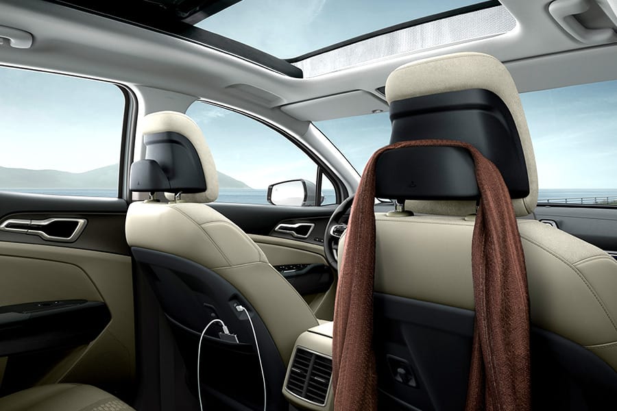 Headrest hanger / USB ports on seatbacks