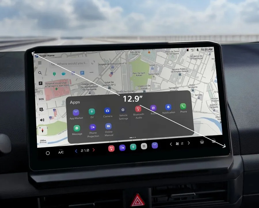 16:9 ratio, 12.9-inch screen for clear control